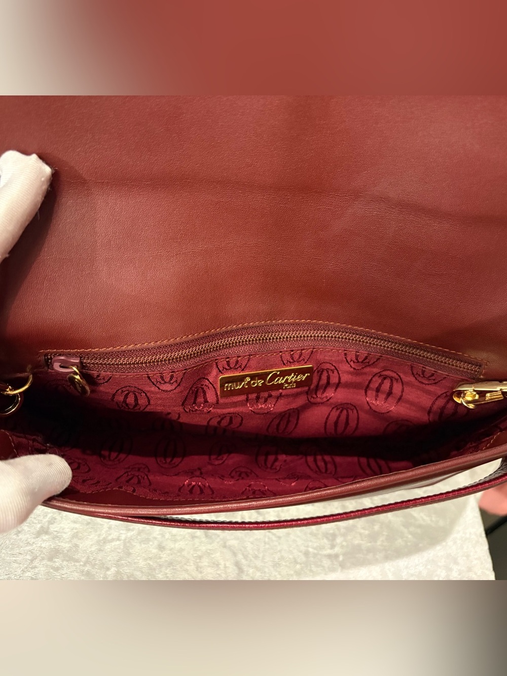Cartier Must de Cartier Vintage Pebbled Leather Clutch Bordeaux COA - Picture 7 of 8